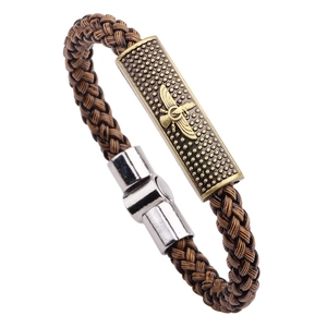 Vintage Men Woven Bracelet Alloy Eagle Wings Bronze Plate Braided Artificial Leather Cord Wristband Retro Punk Jewelry Gift
