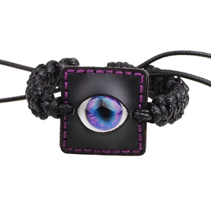 Exotic retro hand-woven leather bracelet featuring colorful evil eye crystal bead