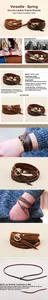 Vue macro du bracelet multicouche en cuir de vachette avec anneau et boucle en métal