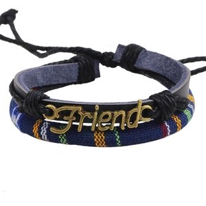 Bracciale in Lega a Forma di Lettera Friend Intrecciato Vintage Boho per Uomo Donna Cinturino in Corda di Tessuto Regolabile