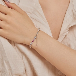 Elegant S925 sterling silver heart bracelet with colorful gradient cubic zirconia stones