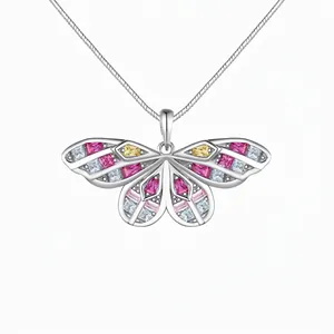 925 Sterling Silver Butterfly Pendant Necklace For Women Colorful Zirconia Inlaid Snake Chain Fashion Jewelry Gift