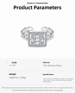 Detail view of 925 sterling silver chain ring with rectangular 5A zircon stone specs