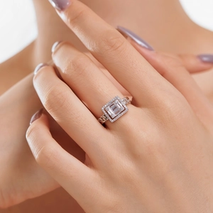 French retro S925 sterling silver ring with square halo diamond and twisted rope band