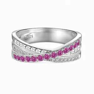 Bague Croisée en Argent Sterling S925 pour Femme avec Incrustation de Zirconia Élégante Bague Minimaliste Bijoux Cadeau