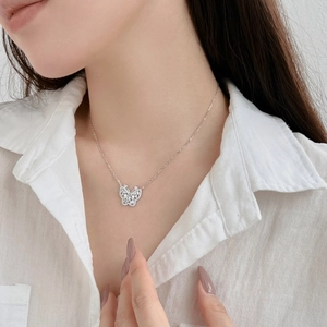 Detail van de S925 zilveren vlinder hanger ketting met zirkonen op een model