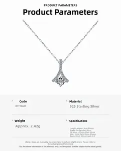 Detail of S925 sterling silver necklace with a 0.5ct zircon geometric pendant