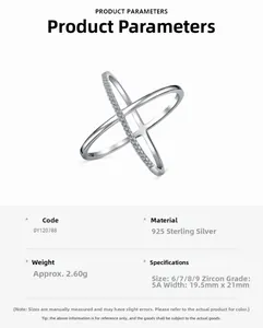 Macro detail of S925 sterling silver X-shaped ring with 5A cubic zirconia stones