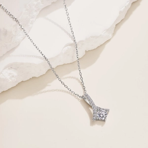 Elegant S925 sterling silver necklace with ribbon pendant and sparkling zircon main stone
