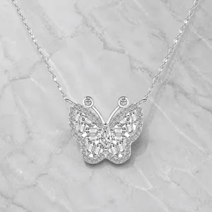 925 Sterling Zilver Vlinder Hanger Ketting Voor Vrouwen Luxe Strass Ingelegde Vergulde Sleutelbeenhalsketting Sieraden Cadeau