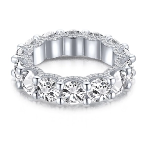 Bague éternité de luxe en argent sterling S925 avec pierres brillantes de taille ronde