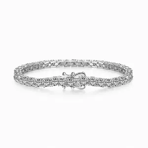 Bracciale Tennis in Argento Sterling 925 Stile Francese per Donna Con Zirconia Intarsiato 4mm Gioielli da Mano Eleganti Regalo