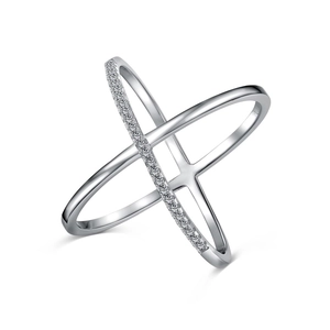 Elegant S925 sterling silver X-shaped ring with minimalist pavé set cubic zirconia