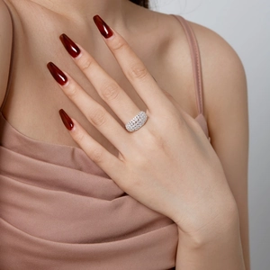 Luxurious S925 sterling silver ring with multi-row pavé cubic zirconia diamonds