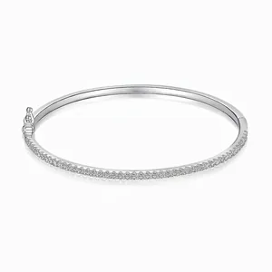 S925 Sterling Silver Zirconia Inlaid Bangle For Women Minimalist Row Drill Design Wedding Anniversary Party Jewelry Bracelet