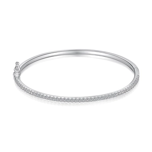 Elegant S925 sterling silver bangle with half-circle pave set cubic zirconia stones