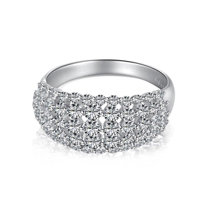 Luxurious S925 sterling silver ring featuring four rows of sparkling cubic zirconia