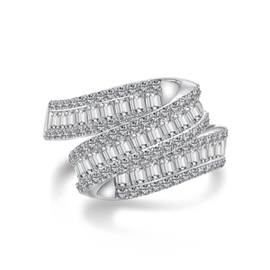 Elegant S925 sterling silver triple-layer wrap ring with pavé-set shimmering cubic zirconia