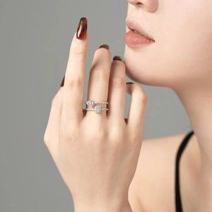 Ensemble de bagues double couche en argent S925 avec zircons poire et émeraude