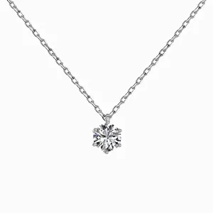 925 Sterling Silver Zirconia Pendant Necklace For Women Six Claw Round Cut Simple Clavicle Chain Wedding Fashion Jewelry