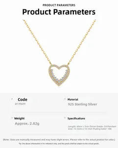 Detail view of S925 sterling silver heart necklace with 5A zircon and 18K plating