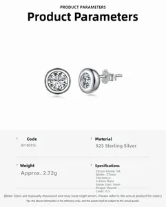 Detailed specs of S925 sterling silver stud earrings with 5mm 5A cubic zirconia stones