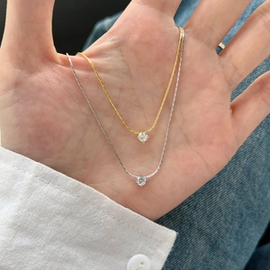 Minimalist S925 silver bamboo chain necklace with zircon pendant in gold and silver finish