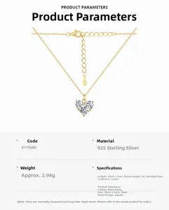 Detailed specs of S925 sterling silver heart necklace with 5A cubic zirconia stones