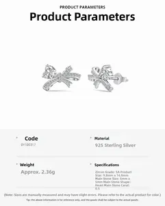 Nahaufnahme der S925 Sterling Silber Schleifen-Ohrstecker mit funkelndem Herz-Zirkonia