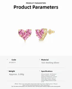 Detaillierte Größenangaben für Herz-Ohrstecker aus 925er Silber mit rosa Zirkonia-Stein