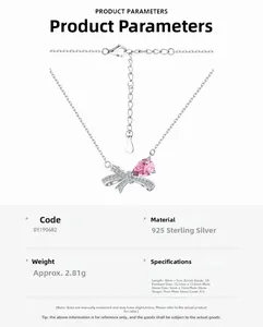 Makroansicht der S925 Silber-Schleifenkette mit rosa birnenförmigem Zirkonia-Anhänger