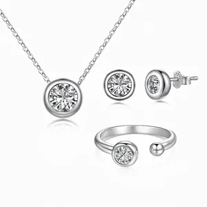 Minimalist 925 Sterling Silver Zirconia Necklace Earrings Ring Jewelry For Women Round Electroplated Elegant Geometric Accessory