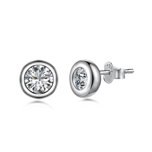 Minimalist S925 sterling silver stud earrings with bezel set round brilliant zircon