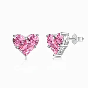 S925 Sterlingsilber Herzförmig Zirkonia Ohrstecker Für Damen Koreanisch Süß Leichter Luxus Eingelegt Zirkon Schmuck Valentinstag Geschenk