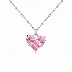 925 Sterling Silver Heart Pendant Necklace For Women Luxury Zirconia Inlaid Chain Necklace Valentines Day Jewelry Gift