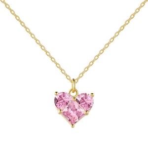 Elegant gold S925 sterling silver necklace featuring triple pink heart zircon pendants
