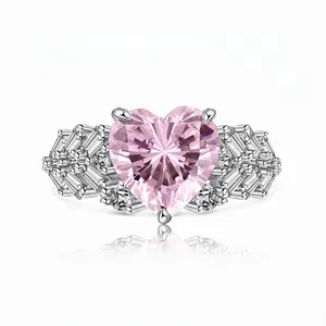 S925 Sterling Silver Heart Ring For Women Luxury Romantic Pink Zirconia Heart Ring Wedding Party Fashion Fine Jewelry