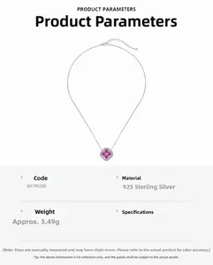Détail du collier en argent S925 avec pendentif trèfle en zircon rose et petits diamants