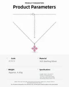 Detail specifications of 925 sterling silver four-leaf clover pink zircon necklace