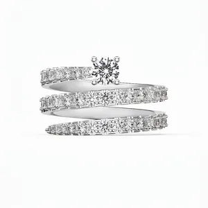 Fashion 925 Sterling Silver Spiral Ring For Women White Gold Plated Stackable Rhinestone Inlaid Band Dainty Jewelry Accessory Gift