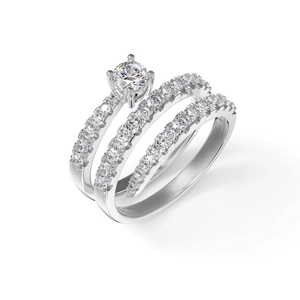 Elegant S925 sterling silver bridal ring set with six-prong zircon and curved band