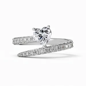 Bague en Argent Sterling 925 Zirconia Coeur pour Femmes Pierre Coupe Coeur Électroplaqué Double Rangée Bijoux Accessoire