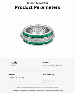 Detail specifications of 925 silver rotating gear ring with square cubic zirconia