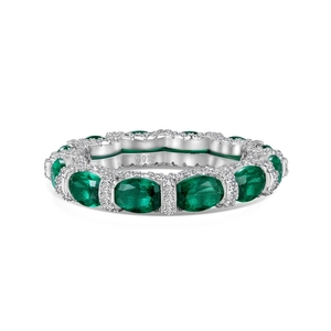 S925 sterling silver ring featuring emerald cut green zircon and micro pave diamonds