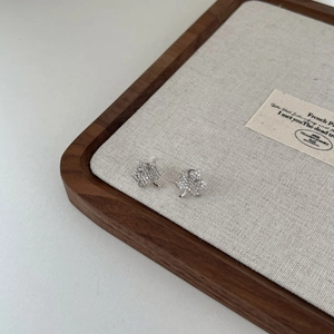Exquisite S925 sterling silver maple leaf stud earrings with pavé zircon stones