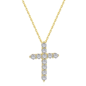 Élégant collier croix en argent S925 doré serti de onze zircons cubiques étincelants