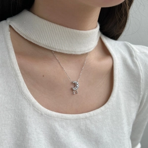 S925 sterling silver necklace for women featuring crescent moon and star zircon pendants