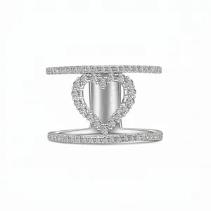 925 Sterling Silver Hollow Heart Double Layer Ring For Women Sparkly Zirconia Inlaid Electroplated Fashion Jewelry Gift
