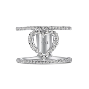 Double-layered S925 sterling silver heart ring with sparkling pave-set cubic zirconia
