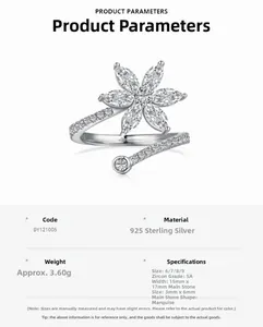 Vue détaillée de la bague tournesol en argent S925 avec zircons marquise 5A